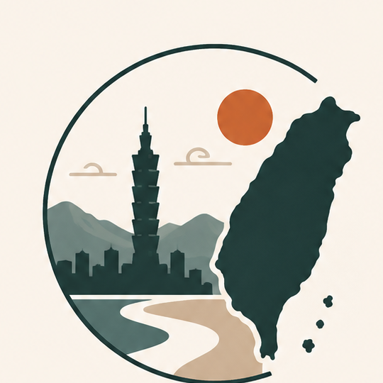 LivingTaiwan logo: Taipei 101, the island, and a winding path inside a circle